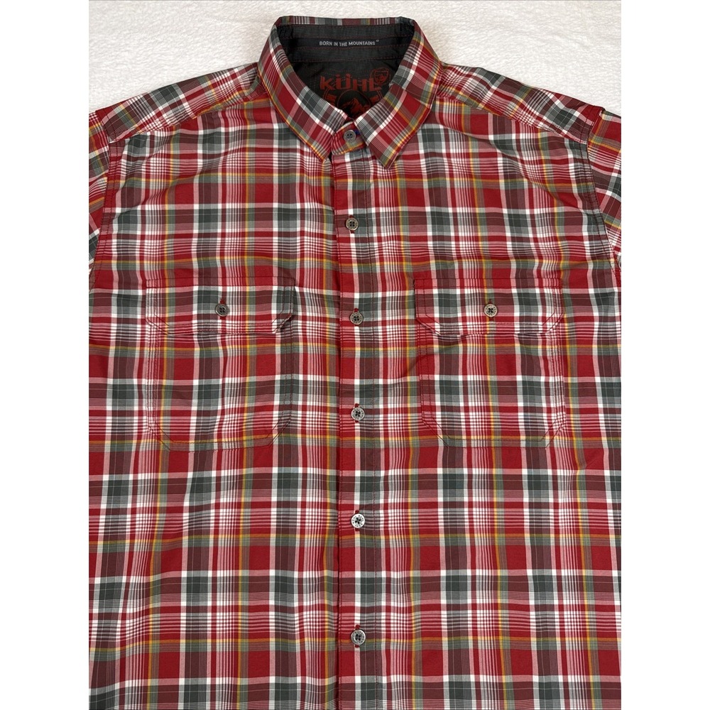 Kuhl Men`s Red Gray Button Up Short Sleeve Regular Fit Plaid Shirt / Size XL